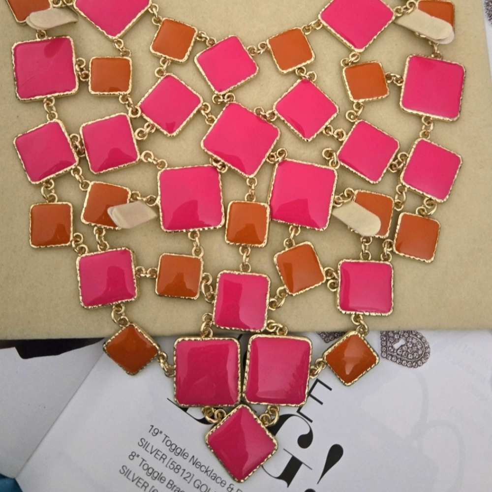 Pink and Orange Geometric Necklace